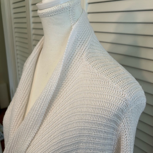 Eileen Fisher Organic Linen Draped Front  Cardigan, White, Size 1X - Picture 4 of 6